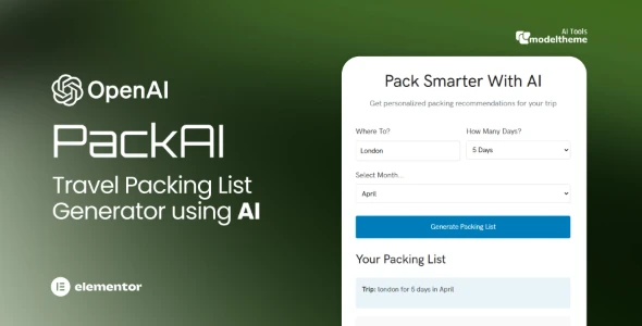 PackAI – Travel Packing List Generator for WordPress